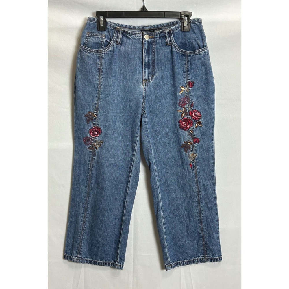 Sonoma Jean Company‎ Womens 6 Floral Rose Embroidered Capri Jeans Medium Wash